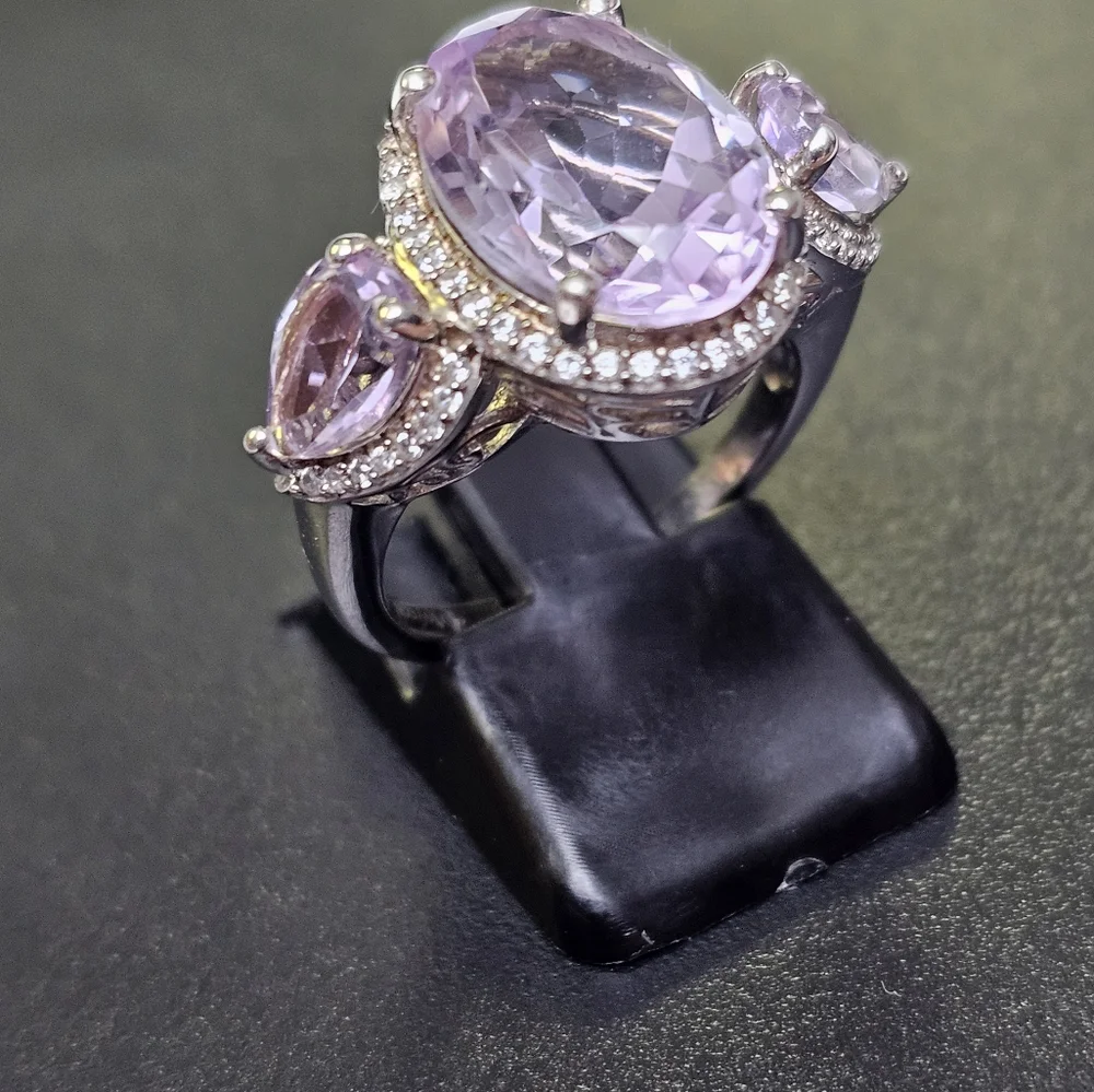 Genuine Rose De France Amethyst Ring in Platinum/925 Sz 6. New! - Picture 8 of 11